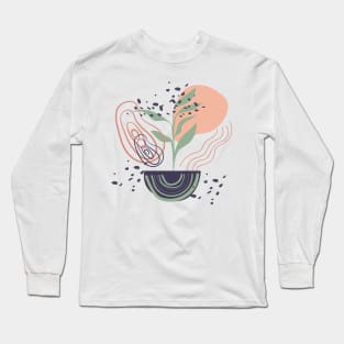 Abstract shapes lines dots and leaves digital design Long Sleeve T-Shirt